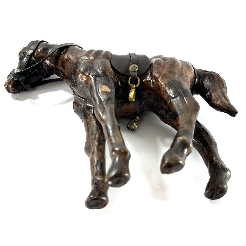 Vintage Leather Wrapped Horse Figurine Western Saddle Tack 7.5” Folk Art Decor - Picture 9 of 9